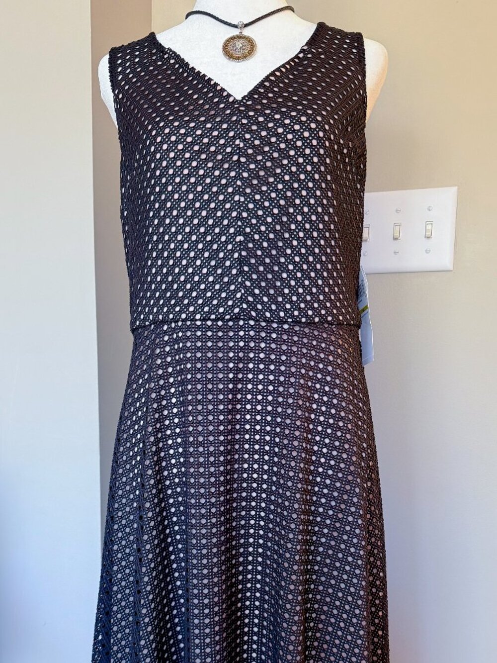 Maggy London Black With Light Pink Underlay Tank Top Dress – Size 14